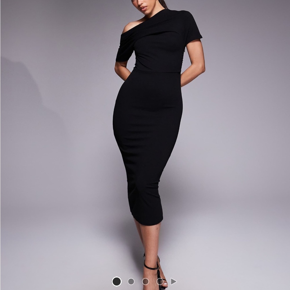 ASOS Black Off-Shoulder Midi Bodycon Dress